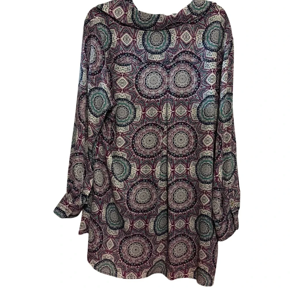 Foxcroft Women's Tunic Top 14W Plus Size Boho Medallion Print 3/4 Sleeve